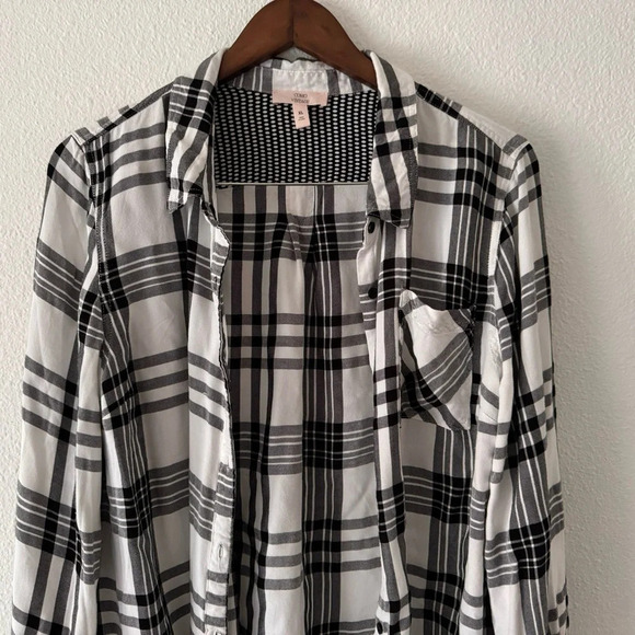 Como Vintage Plaid Flannel Button Down Shirt Black White Grungecore XL Cozy - Picture 4 of 14